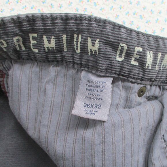 36x32 Distressed Converse One Star Men's Greenwich Straight Grey Corduroy Jeans - Picture 5 of 10